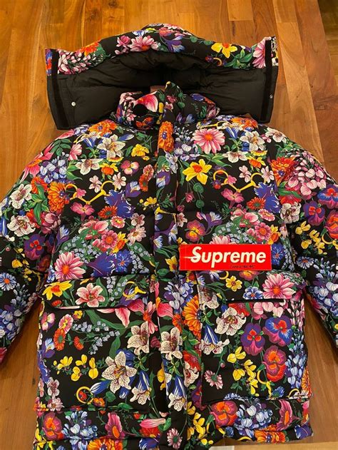 gucci x the north face floral puffer jacket|gucci x north face boots.